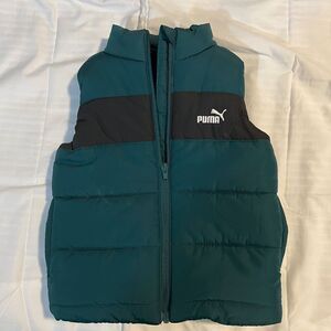 PUMA Kids Puffer Vest Forest Green Black Quilted Sleeveless Winter Jacket US 4T